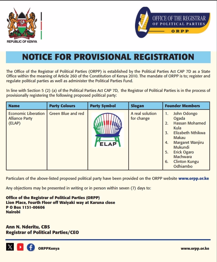 Provisional registration notice